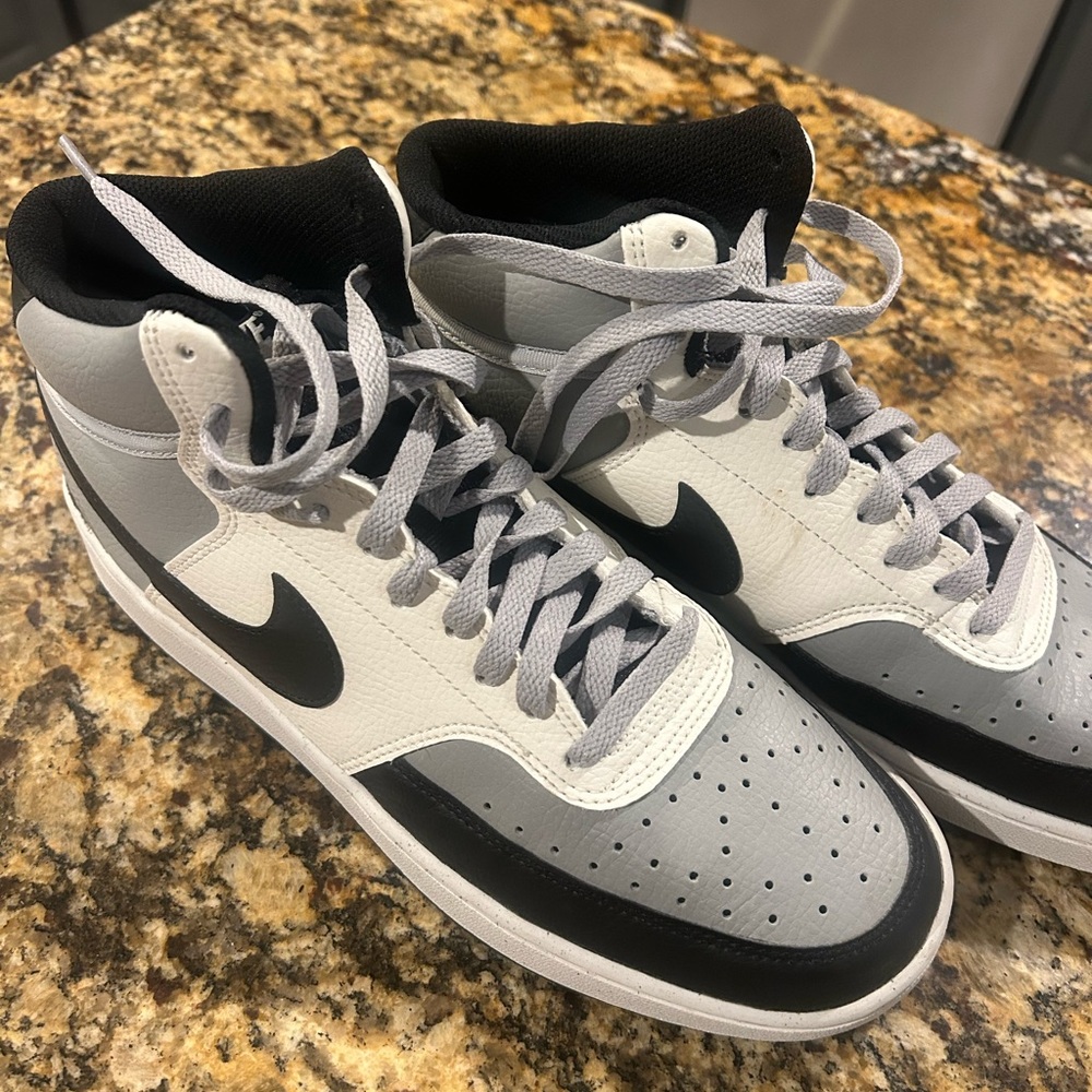 Nike Men’s High-Top Sneakers in White, Gray & Black